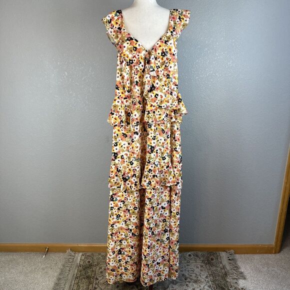 Eloquii Womens Ruffle Tiered Maxi 22 Plus Floral V-Neck Sleeveless - Picture 1 of 8